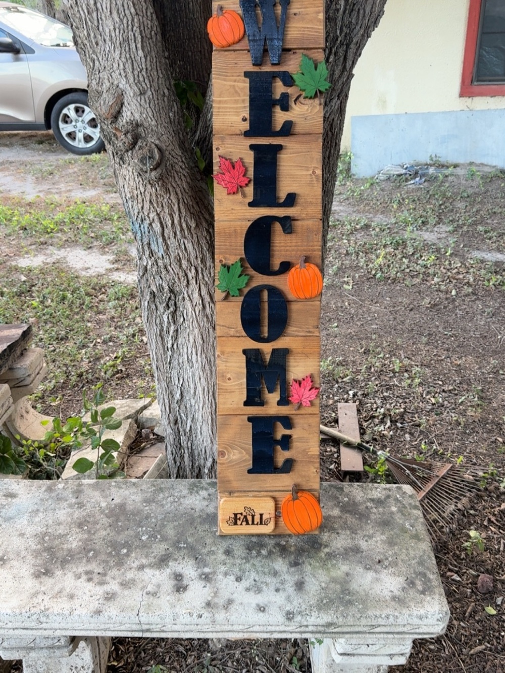 Rustic Fall Welcome Door Mat Accent - Orange & Black